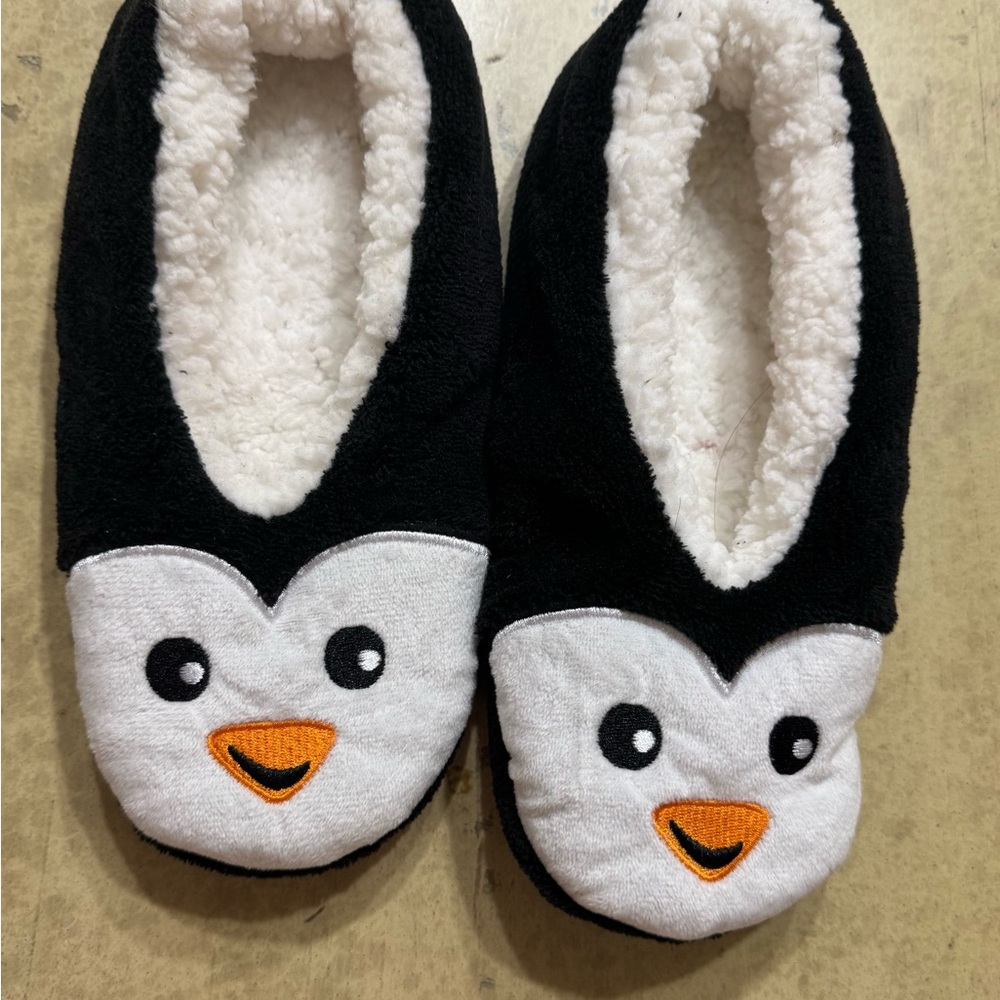 Penguin Themed Black and White Slippers